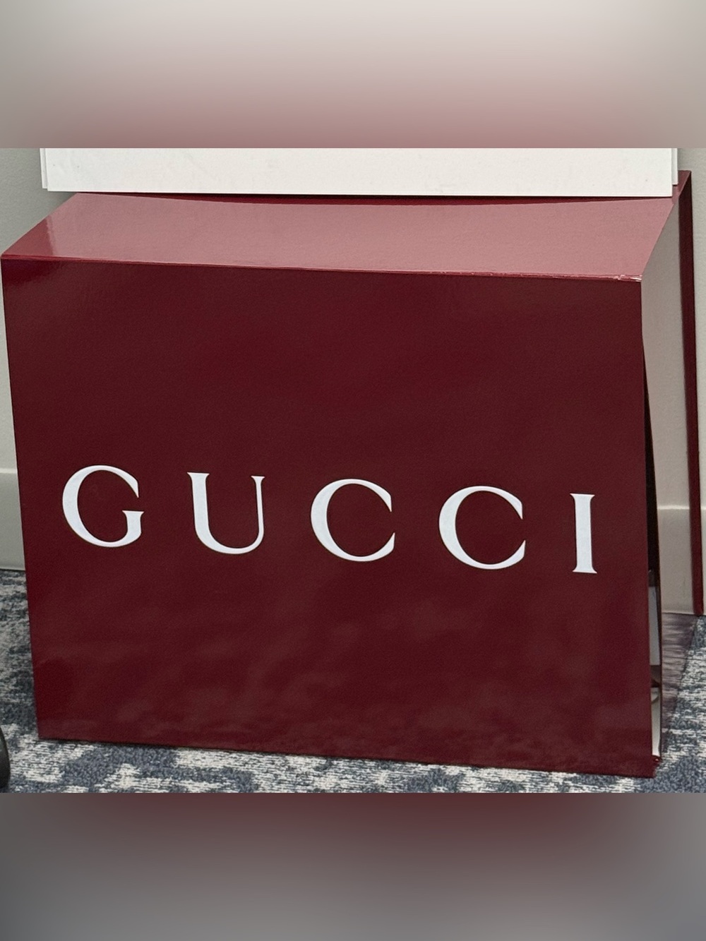Gucci Burgundy and White Branded Box and Bag